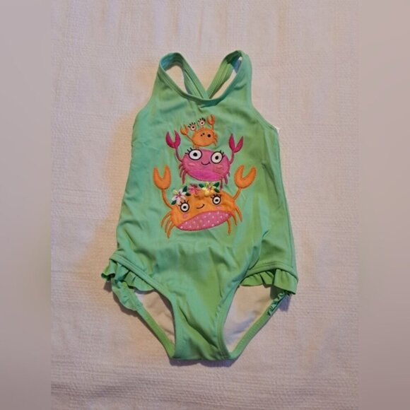 Gymboree girls size 3T Tidepool Tot green crab swim suit, PUL lining - Picture 1 of 4